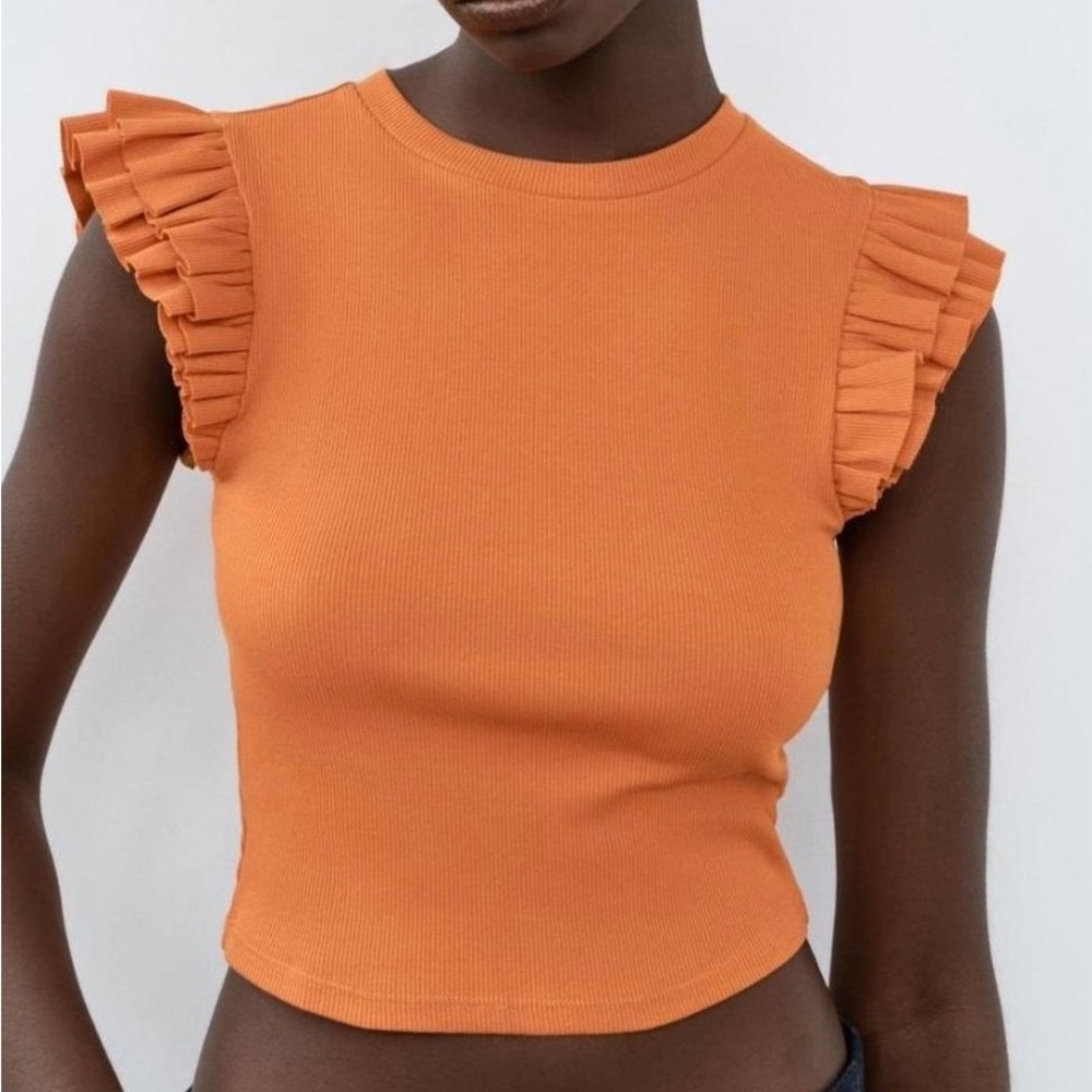 Zara Orange Ruffle Sleeve Tank Top